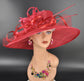 TH21009 Red Wide Brim Sinamay Hat Church Kentucky Derby Hat Carriage Tea Party Wedding  Royal Ascot Horse Race Oaks day hat