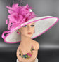 White Sinamay Kentucky Derby Hat: Fuchsia Feather Ascot Hat