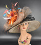 Leopard Print Kentucky Derby Hat: Taupe Sinamay Wide Brim