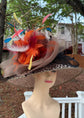 Taupe Leopard Orange Pink  Wide Brim Kentucky Derby Hat, Ascot Hat for Wedding & Tea Party, Garden Party Hat, Mother of the Bride, Church