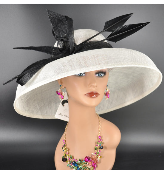 White Black Audrey Hepburn Style Hat, Kentucky Derby Hat, Ascot Royal Hat, Tea Wedding Garden Party Hat, Mother of the Bride Hat, Church