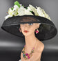 Kentucky Derby Hat: Audrey Hepburn Style Black Sinamay Wide Brim with Orchids