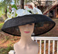 Kentucky Derby Hat: Audrey Hepburn Style Black Sinamay Wide Brim with Orchids