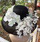 Derby Hat: Audrey Hepburn Style Black Sinamay Wide Brim with Orchids