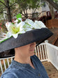 Derby Hat: Audrey Hepburn Style Black Sinamay Wide Brim with Orchids