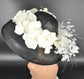Audrey Hepburn Style Derby Hat: Black Sinamay Wide Brim with Orchids