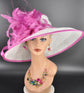 White Sinamay Kentucky Derby Hat: Fuchsia Feather Ascot Hat