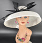 White Black Audrey Hepburn Style Hat, Kentucky Derby Hat, Ascot Royal Hat, Tea Wedding Garden Party Hat, Mother of the Bride Hat, Church
