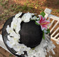 Derby Hat: Audrey Hepburn Style Black Sinamay Wide Brim with Orchids