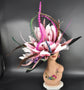 Black Kentucky Derby Hat: Pink Flower, Peacock Feathers, Wide Brim