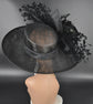 Church Kentucky Derby Hat Carriage Tea Party Wedding Wide Brim Sinamay Hat Black