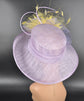 Lilac w Yellow Kentucky Derby Hat: Feather Flower Ostrich Quill Sinamay Church Hat