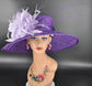 Purple+Lavender Feather Flower( More color options ) Wide Brim Sinamay Hat Kentucky Derby Hat Carriage Tea Party Wedding Mother of bride hat