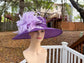 Wide Brim Kentucky Derby Hat, Ascot Hat for Wedding & Tea Party, Garden Party Hat, Mother of the Bride, Church Purple Lilac