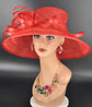Red Kentucky Derby Hat: Wide Brim Feather Ascot Hat