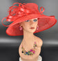 Red Kentucky Derby Hat: Wide Brim Feather Ascot Hat