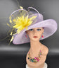 Lilac w Yellow Kentucky Derby Hat: Feather Flower Ostrich Quill Sinamay Church Hat