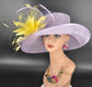 Lilac w Yellow Kentucky Derby Hat: Feather Flower Ostrich Quill Sinamay Church Hat