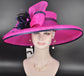 Fuchsia Pink w Navy Blue Feather Hat, Kentucky Derby, Tea Party, Wedding, Church, Royal Ascot  Wide Brim Sinamay Hat Oaks Day Hat