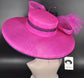 Fuchsia Pink w Navy Blue Feather Hat, Kentucky Derby, Tea Party, Wedding, Church, Royal Ascot  Wide Brim Sinamay Hat Oaks Day Hat