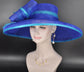 Royal Blue w Teal Blue Feather Hat, Kentucky Derby, Tea Party, Wedding, Church, Royal Ascot  Wide Brim Sinamay Hat Oaks Day Hat