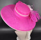 Oaks Day Hat Fuchsia Pink w Pink Feather Hat, Kentucky Derby, Tea Party, Wedding, Church, Royal Ascot Headpiece Wide Brim Sinamay Hat