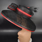 Oaks Day Hat Black w Red Feather Hat, Kentucky Derby, Tea Party, Wedding, Church, Royal Ascot Headpiece Wide Brim Sinamay Hat