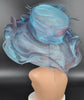 Medium Brim One Flower Blue  for Church, Wedding, Tea Party, Kentucky Derby Hat Medium Brim Organza Hat