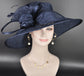 Elegant Navy Blue Sinamay Derby Hat, Wide Brim Fascinator for Kentucky Derby, Wedding Guest Hat, Tea Party Hat, Ascot Hat for Women