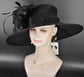 Elegant Black Sinamay Derby Hat, Wide Brim Fascinator for Kentucky Derby, Wedding Guest Hat, Tea Party Hat, Ascot Hat for Women