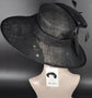 Elegant Black Sinamay Derby Hat, Wide Brim Fascinator for Kentucky Derby, Wedding Guest Hat, Tea Party Hat, Ascot Hat for Women