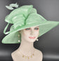 Elegant Mint Green Sinamay Derby Hat, Wide Brim Fascinator for Kentucky Derby, Wedding Guest Hat, Tea Party Hat, Ascot Hat for Women