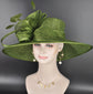 Elegant Olive Green Sinamay Derby Hat, Wide Brim Fascinator for Kentucky Derby, Wedding Guest Hat, Tea Party Hat, Ascot Hat for Women