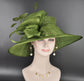 Elegant Olive Green Sinamay Derby Hat, Wide Brim Fascinator for Kentucky Derby, Wedding Guest Hat, Tea Party Hat, Ascot Hat for Women