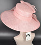 Elegant Peach Pink Sinamay Derby Hat, Wide Brim Fascinator for Kentucky Derby, Wedding Guest Hat, Tea Party Hat, Ascot Hat  For Women