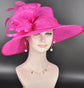 Elegant Fuchsia Pink Sinamay Derby Hat, Wide Brim Fascinator for Kentucky Derby, Wedding Guest Hat, Tea Party Hat, Ascot Hat  For Women