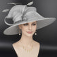 Elegant Silver/ Gray  Sinamay Derby Hat, Wide Brim Fascinator for Kentucky Derby, Wedding Guest Hat, Tea Party Hat, Ascot Hat  For Women