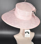 Elegant Baby Pink Sinamay Derby Hat, Wide Brim Fascinator for Kentucky Derby, Wedding Guest Hat, Tea Party Hat, Ascot Hat  For Women