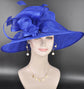 Elegant Royal Blue Sinamay Derby Hat, Wide Brim Fascinator for Kentucky Derby, Wedding Guest Hat, Tea Party Hat, Ascot Hat  For Women