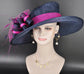 Navy Blue Fuchsia Kentucky Derby Hat, Wide Brim Sinamay Hat  for Women, Royal Ascot Hat, Tea Party Hat, Wedding Guest Hat, Spring Racing Hat