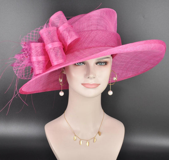 Hot Pink Kentucky Derby Hat, Wide Brim Sinamay Hat  for Women, Royal Ascot Hat, Tea Party Hat, Wedding Guest Hat, Spring Racing Hat