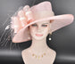 Baby Pink w Ivory Kentucky Derby Hat, Wide Brim Sinamay Hat  for Women, Royal Ascot Hat, Tea Party Hat, Wedding Guest Hat, Spring Racing Hat