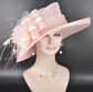 Baby Pink w Ivory Kentucky Derby Hat, Wide Brim Sinamay Hat  for Women, Royal Ascot Hat, Tea Party Hat, Wedding Guest Hat, Spring Racing Hat