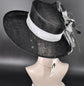 Black w White Kentucky Derby Hat, Wide Brim Sinamay Hat  Royal Ascot Hat, Tea Party Hat, Wedding Guest Hat, Spring Racing Hat