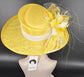 Lemon Yellow w White Kentucky Derby Hat, Wide Brim Sinamay Hat  Royal Ascot Hat, Tea Party Hat, Wedding Guest Hat, Spring Racing Hat