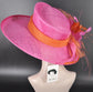 Hot Pink w Orange  Derby Hat, Wide Brim Sinamay Hat  Royal Ascot Hat, Tea Party Hat, Wedding Guest Hat, Spring Racing Hat