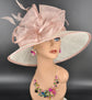 Wide Brim Sinamay Kentucky Derby Hat: Blush Pink Feather Church Hat