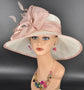 Wide Brim Sinamay Kentucky Derby Hat: Blush Pink Feather Church Hat