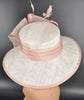 Wide Brim Sinamay Kentucky Derby Hat: Blush Pink Feather Church Hat