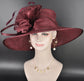 Elegant Burgundy/ Wine/Maroon Sinamay Derby Hat, Wide Brim Fascinator for Kentucky Derby, Wedding Guest Hat, Tea Party Hat, Ascot Hat